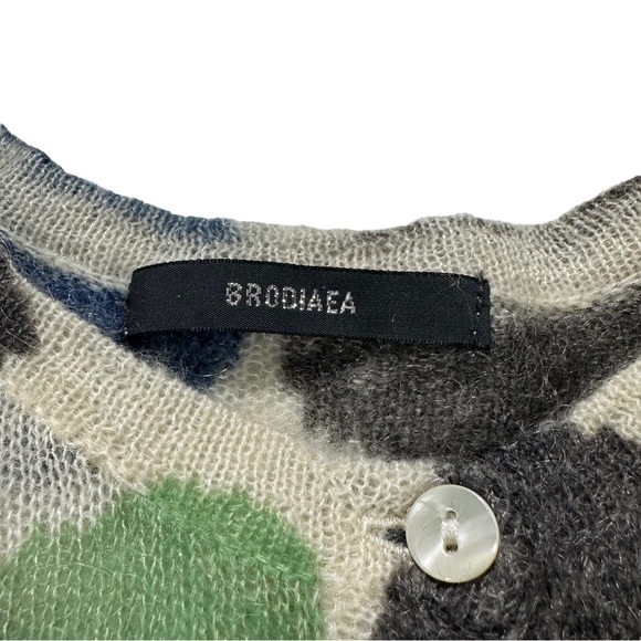 Brodiaea Women Cream & Colorful Smears 7 Button Cardigan Sweater Sz M Mohair NWT - Picture 5 of 13